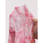 Women's T-Shirt Floral Printed Sweet V-Neck Mesh Summer Vacation Swimsuit Top Flare Long Sleeve Bow Tie Lace Up Woman Clothing