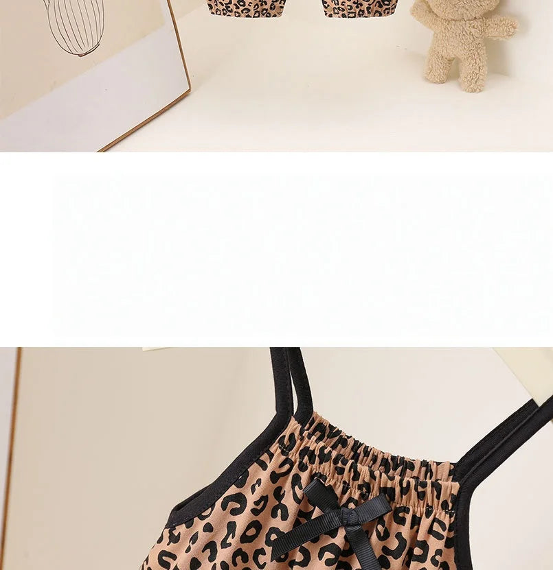 Summer Baby Girls Leopard Print Jumpsuit Infant Sleeveless Suspender One Pieces Bow Decor 0-3Y Toddler Romper Clothes