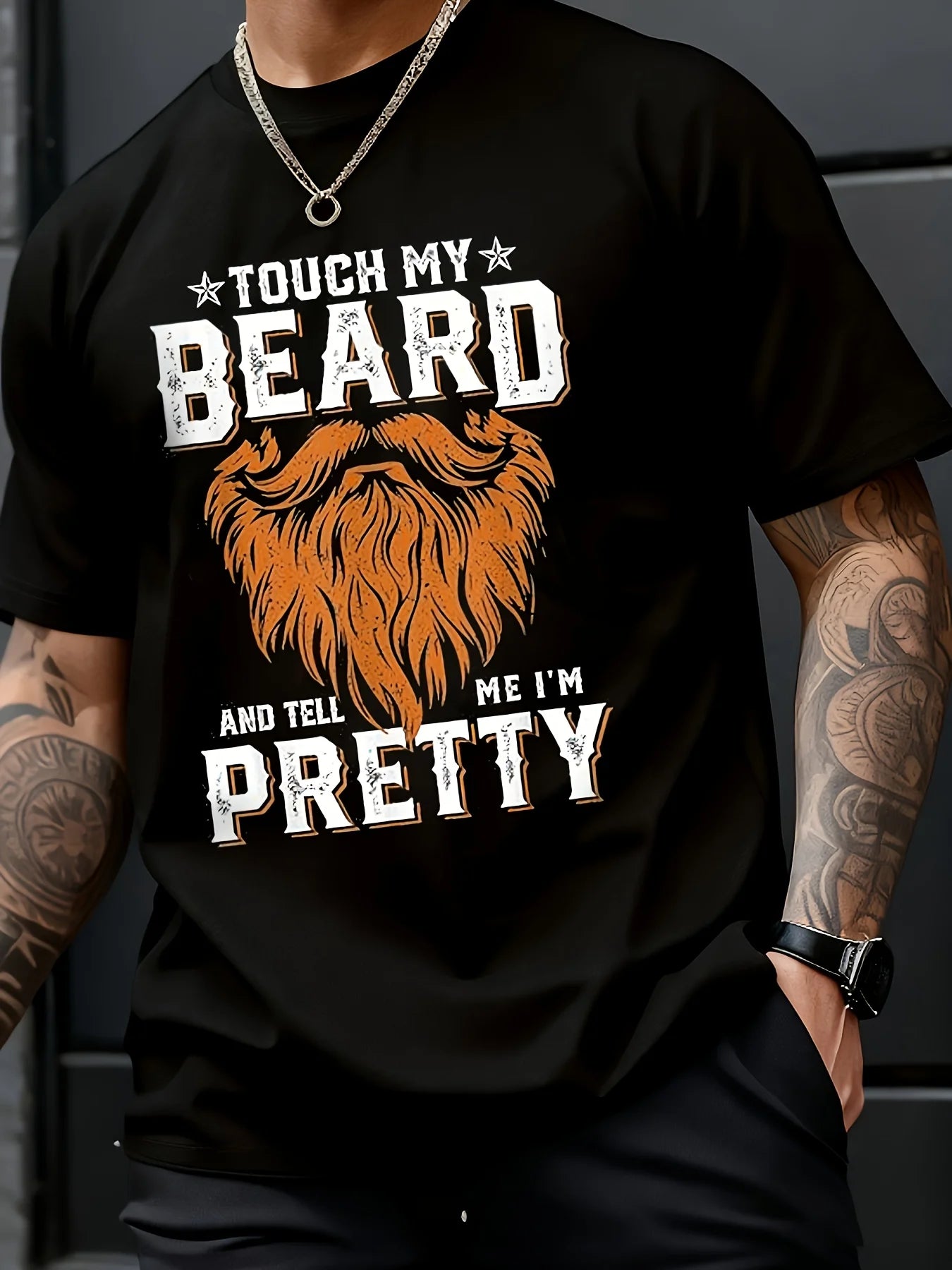 Men's summer 100% pure cotton fashionable casual loose beard skull pattern printed round neck short sleeved T-shirt top