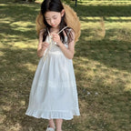 2026 New Girls Dresses Summer Solid Suspenders Dress Hollow-out Long-Sleeved Base Blouse Kid's Beach Wear