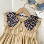 New Girls' Dress 2026 Summer Fashion Floral Navy Collar Sleeveless Dress Children's Clothes Girl Clothing
