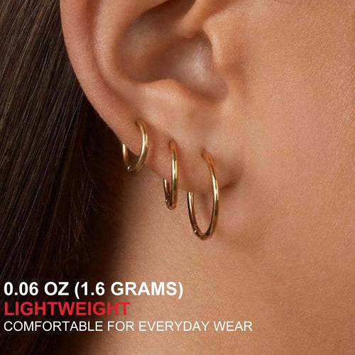 Shevalues Hoop Earrings Set for Women Man 14K Real Gold Plated Copper Hoops with 925 Sterling Silver Needle New Modern Jewelry
