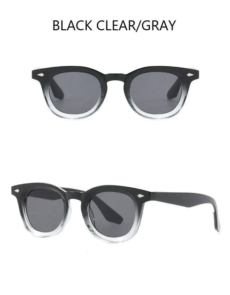 Vintage Punk Square Sunglasses Women Brand Fashion Concave Sun Glasses Men Shades UV400 Olive Green Leopard Rivets Eyewear