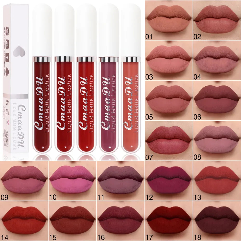 18 Colors Single Velvet Matte Liquid Lipstick Waterproof Non-Stick Waterproof Smudge-Proof Long-Lasting Mist Lip Gloss