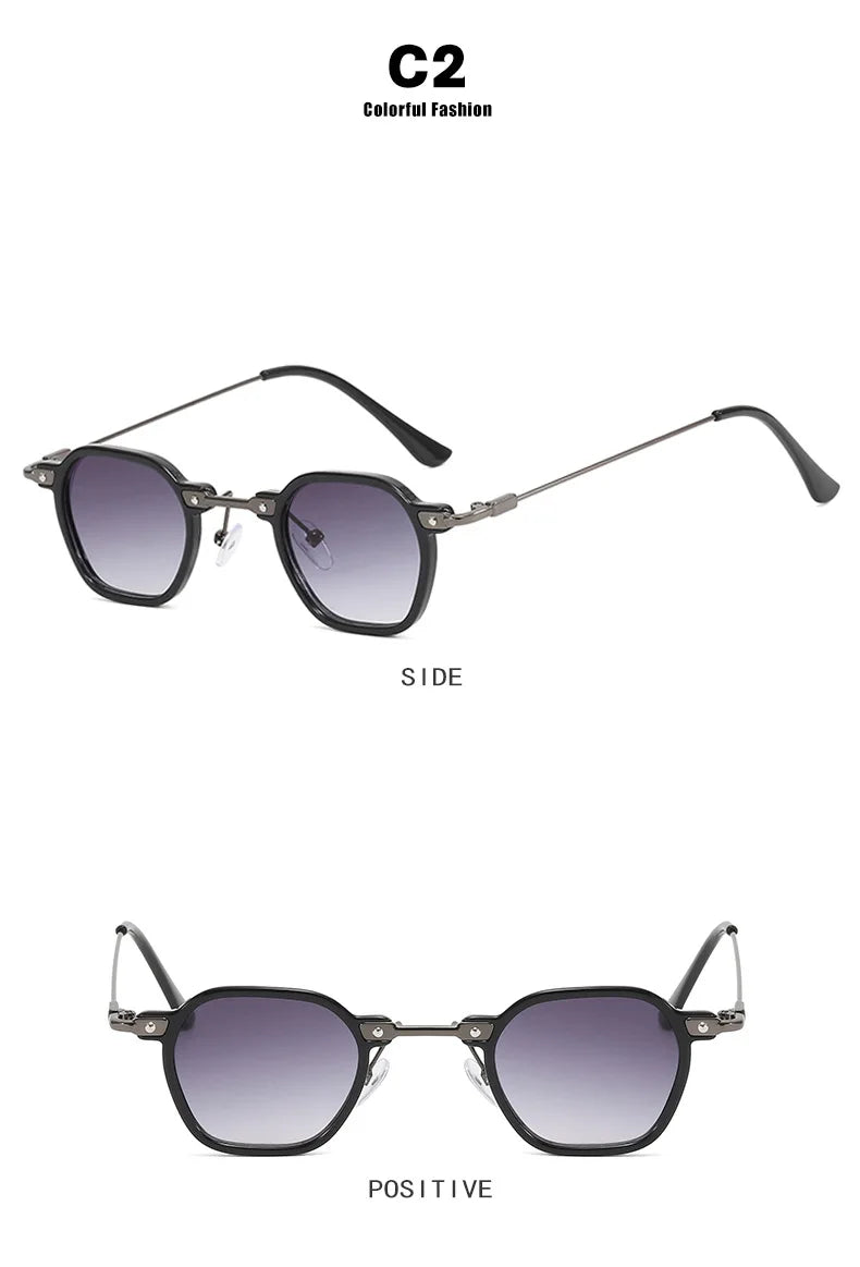Retro Square Sunglasses Men Small Frame Sun Glasses Women New Fashion Polygonal Metal Eyeglasses Shadow UV400