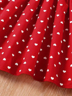 2026 Girls' Summer Fashion Dress, Casual Heart Pattern, Breathable Sleeveless Square Neck, Loose and Comfortable