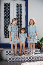 Clearance AS 2024 Summer Blue Shabbos collection sister brother matching clothing 100% cotton floral and knitted kids clothes
