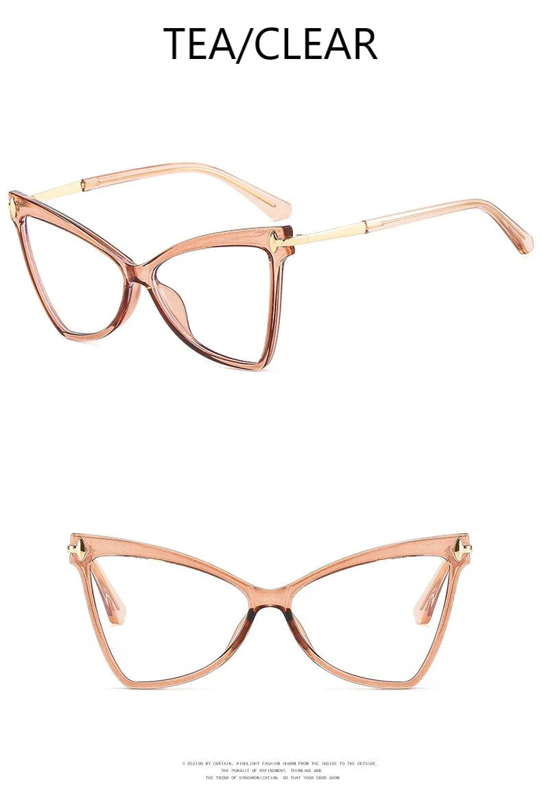 Cat Eye Oversized Glasses Frame TR90 Glasses Personality Fashion Butterfly Computer Glasses Triangle Eyewear 2024