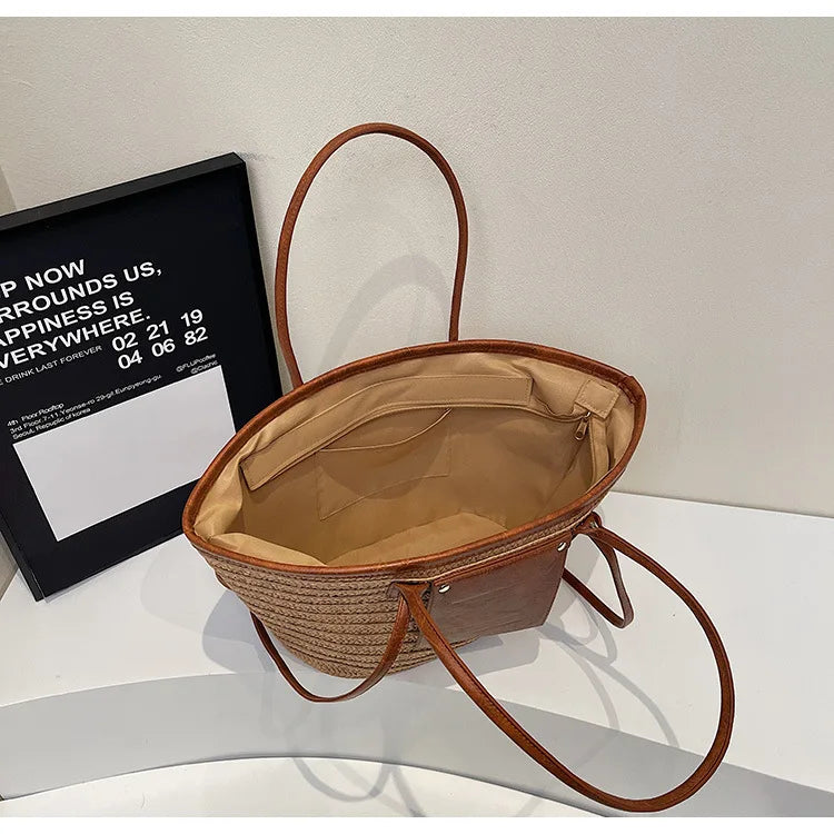 Handmade Beach Vacation Straw Woven Bag For Women Single-Shoulder Summer Straw Beach Bags Shopper Baskets Bohemian Large Tote Ba