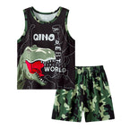 2 Pcs Summer Children's Camouflage Dinosaur Suit Boy Casual Fashion Handsome Vest Girl Comfortable Joker Shorts T-shirt Clothing