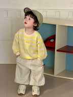 2026 Spring New Baby Long Sleeve Sweatshirt Boys Casual Striped Pullover Infant Girls Cotton Loose Tops Toddler Clothes