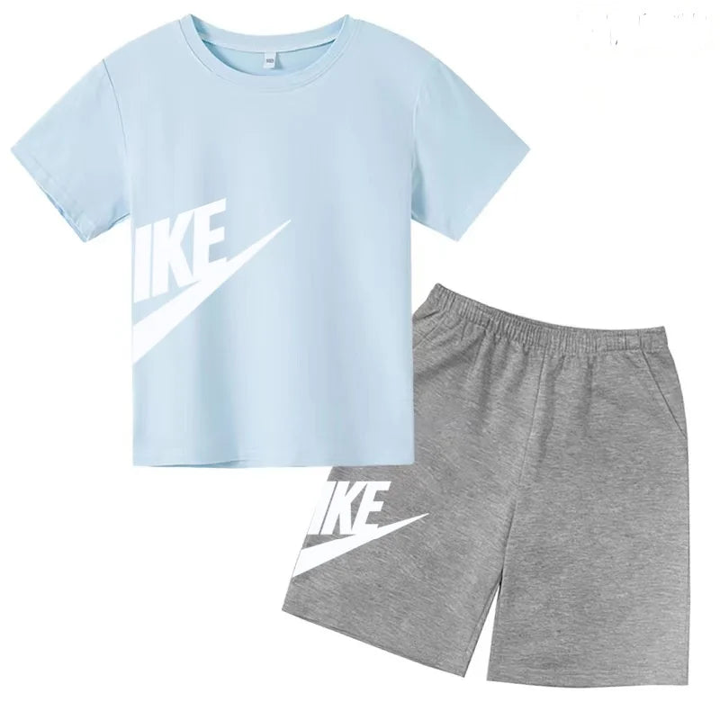Summer Brand White T-shirt+Shorts Two-piece set Kids New Clothing Fashion Letter Boy Girl3-12Yrs Sports Short-sleeved Casual Set