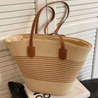 Women's Straw Woven Tote Bag With Hand New Beach Seaside Outdoor Travel Vacation Large Capacity Shoulder Bag Basket Handbag