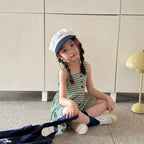 2026 Summer New Children Loose Casual Overalls Toddler Girls Sling Jumpsuit Cotton Boys Thin Striped Strap Shorts Kids Clothes