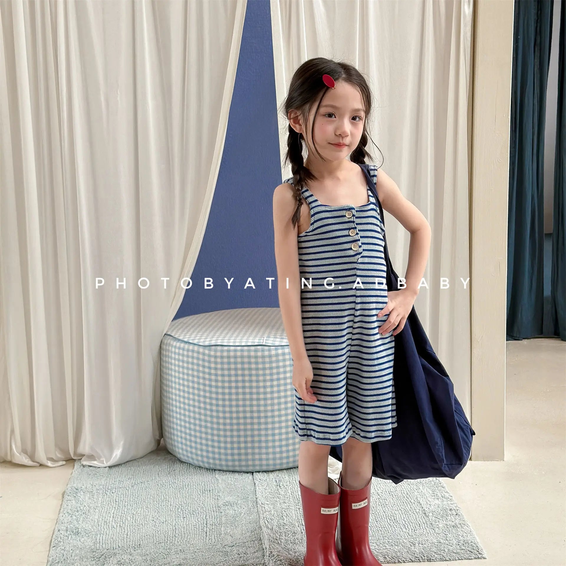2026 Summer New Children Loose Casual Overalls Toddler Girls Sling Jumpsuit Cotton Boys Thin Striped Strap Shorts Kids Clothes