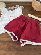 2026 Summer New Girls Sleeveless T Shirts Baby Girl Cute Lace Vest Cotton Striped Toddler Thin Breathable Tops Kids Clothes
