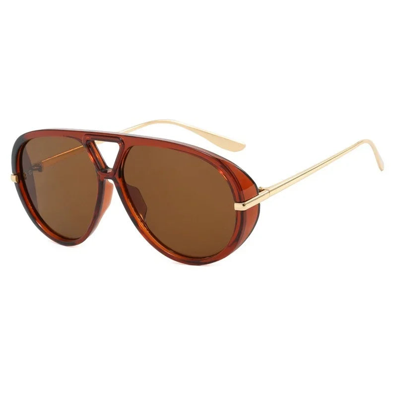 Vintage Retro Metal Double Bridges Round Sunglasses Women Brand Fashion Punk Gradient Shades Trending Sun Glasses Eyewear UV400