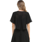 2026 Europe and the United States new women's blouse solid color short-sleeved cardigan thin chiffon cape tied and tied cape