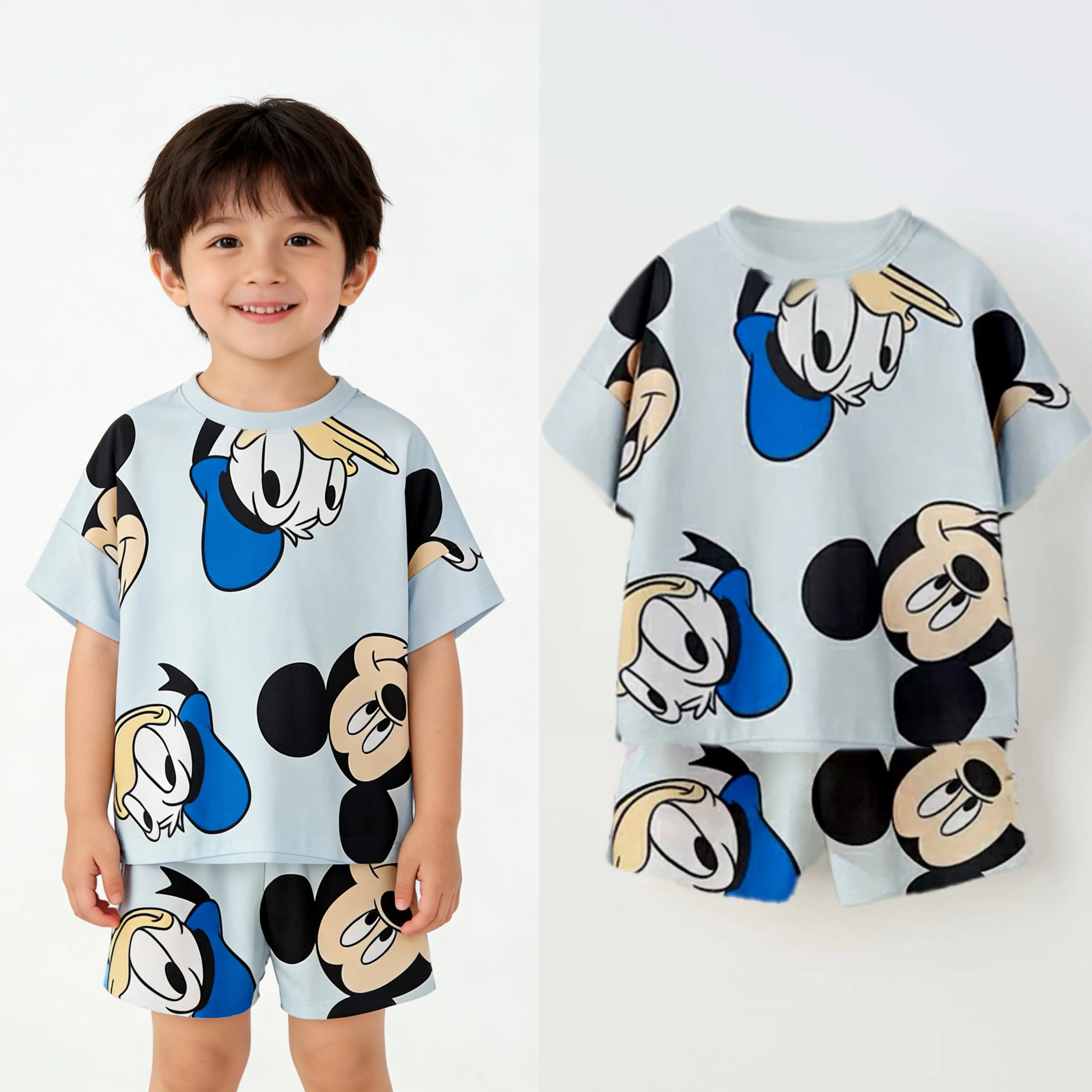 Mickey Mouse Tshirt+Short 2Piece Set Summer Wear Children New Short Sleeve Suit 2026 Summer Kids Cartoon T-shirt Loose Shorts