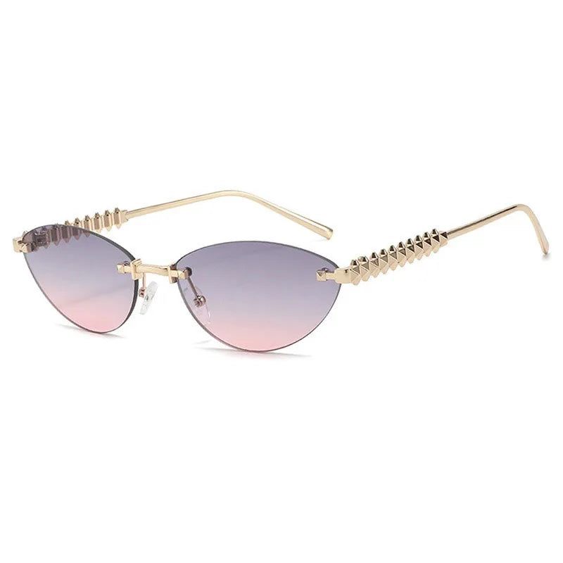 Fashion Trendy Retro Cat Eye Sunglasses Women Luxury Designer Vintage Style Chic Frameless Metal Small Triangle Eyewear