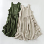 2026 New Women's Cotton Linen Sleeveless Dress Casual V Neck Button Down Loose Midi Dresses for Summer Women's Casual Dresses