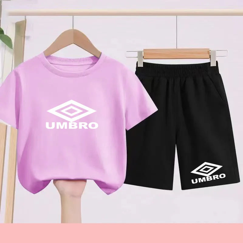 Children's Summer Boys and Girls Sports T-shirts in White-casual Short-sleeved Short Set - Two-piece Set-suitable for Ages3to13