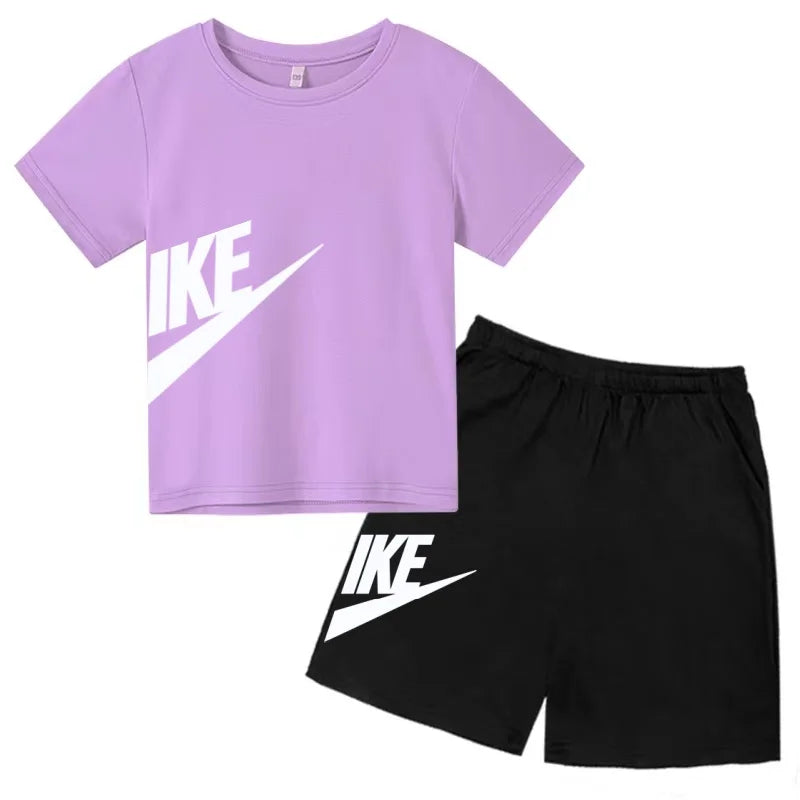 Summer Brand White T-shirt+Shorts Two-piece set Kids New Clothing Fashion Letter Boy Girl3-12Yrs Sports Short-sleeved Casual Set