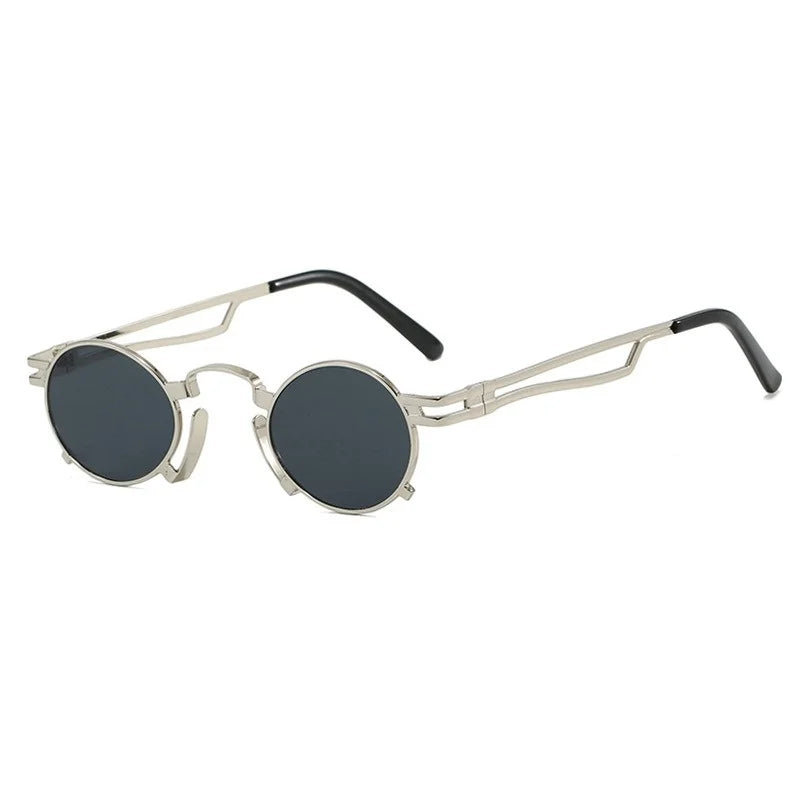 Retro Punk Round Sunglasses Small Frame Unisex 2025 New Trendy Vintage Metal Eyewear Designer Shadow for Women UV400 Protection
