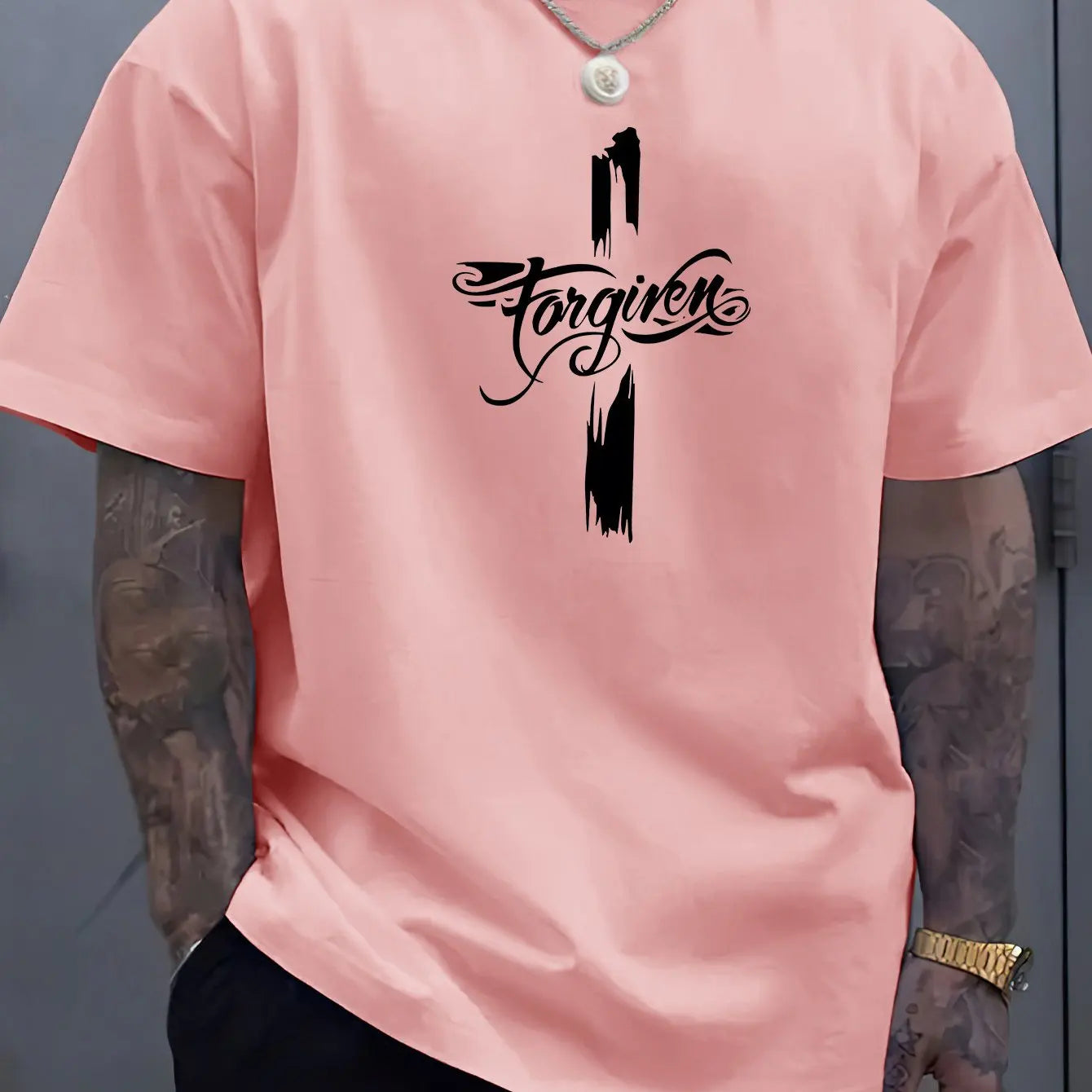 Men's Summer 100 Cotton Fashion Casual Loose Large Forgiveness Letter Creative Printed Round Neck Short Sleeve T-shirt