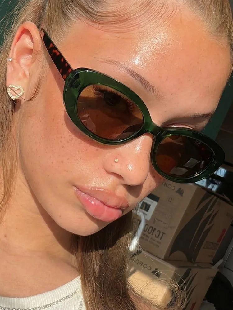 New Retro Oval Cat Eye Sunglasses for Women Men Y2k Trendy Narrow Small Sunnies 90s Brand Designer Sun Glasses UV400