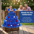 Children Tiered Ruffle Mesh Dresses Girls 4th of July Sleeveless Tutu Dress Star Decor 0-6Y Kids Independence Day Outfit