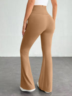 Autumn Nude-Colored High-Waisted Cross V-Shaped Waistband Flared Pants Women's Slim-Fit Yoga Fitness Long Pants with Asymmetrica