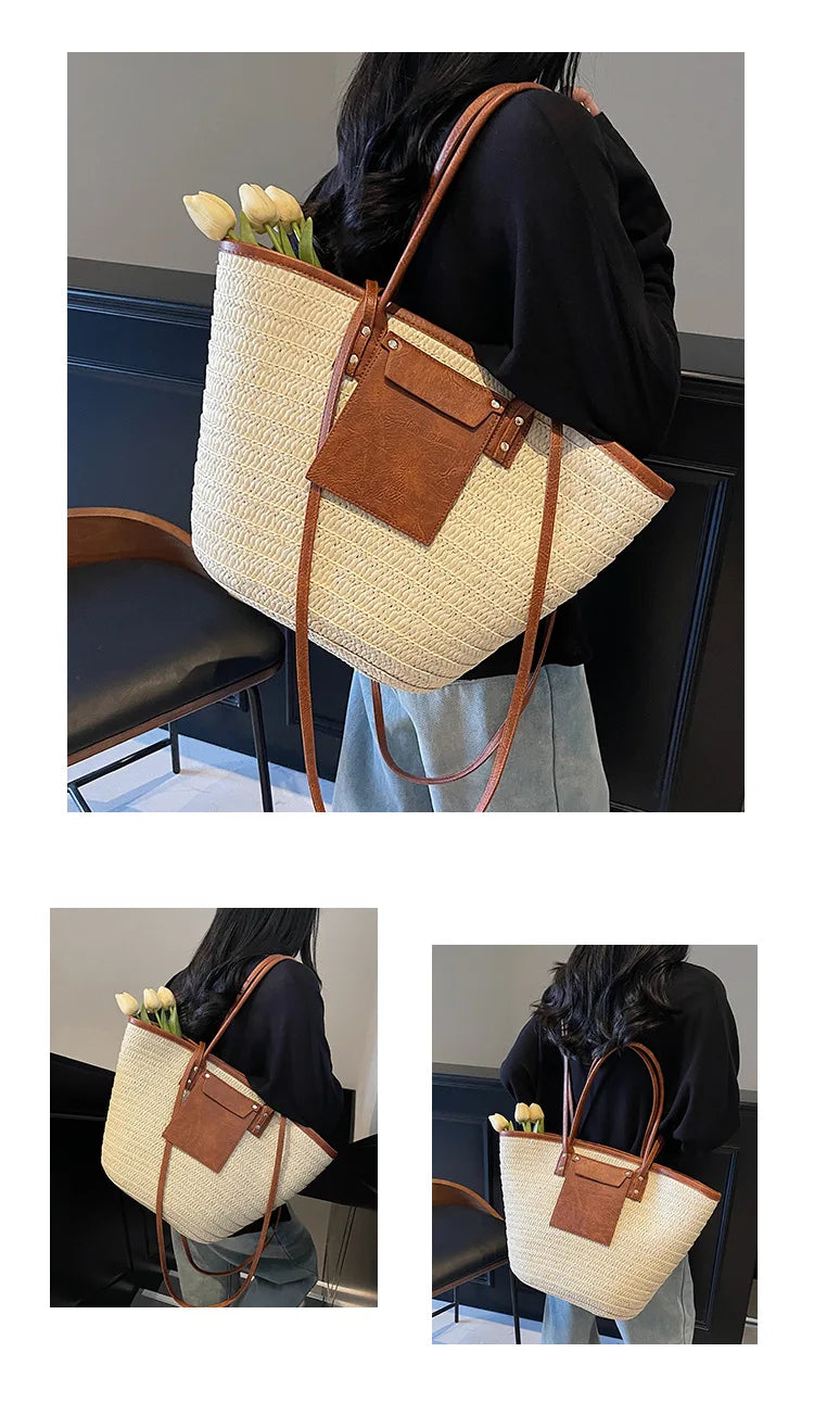 Handmade Beach Vacation Straw Woven Bag For Women Single-Shoulder Summer Straw Beach Bags Shopper Baskets Bohemian Large Tote Ba