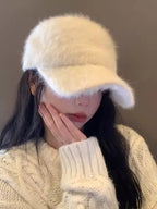 Rabbit Hair Baseball Hat Winter New Solid Color Warm Duck Tongue Hat Women's Autumn and Winter Plush Cold and Sunshade Hat