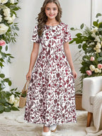 2026 casual Bohemian style paisley patterned short sleeved mid length dress, girls' holiday casual dress, summer gift