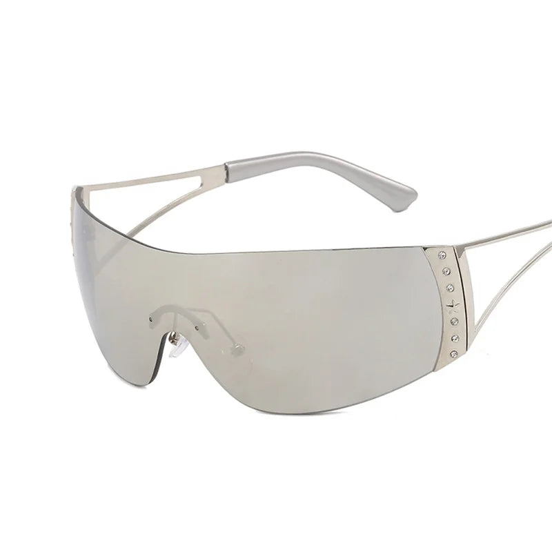 Cyberpunk Y2K Sunglasses Women Fashion Rimless One Piece Sun Glasses Men Vintage Shades 2000S Accessories 90S Gradient Glasses