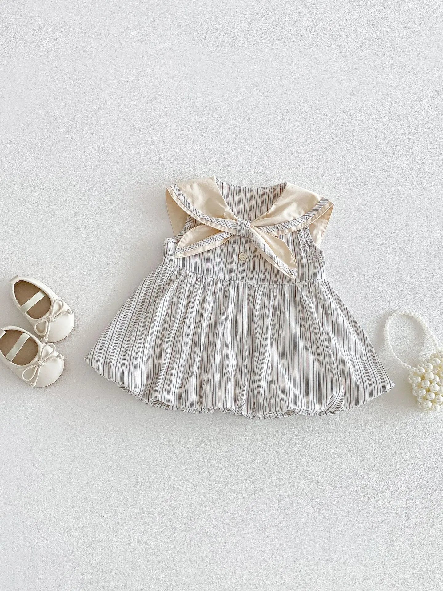 2026 Summer New Girls Preppy Style Striped Vest Dress Cotton Baby Girl Sailor Collar Sleeveless Dress Infant Toddler Clothes