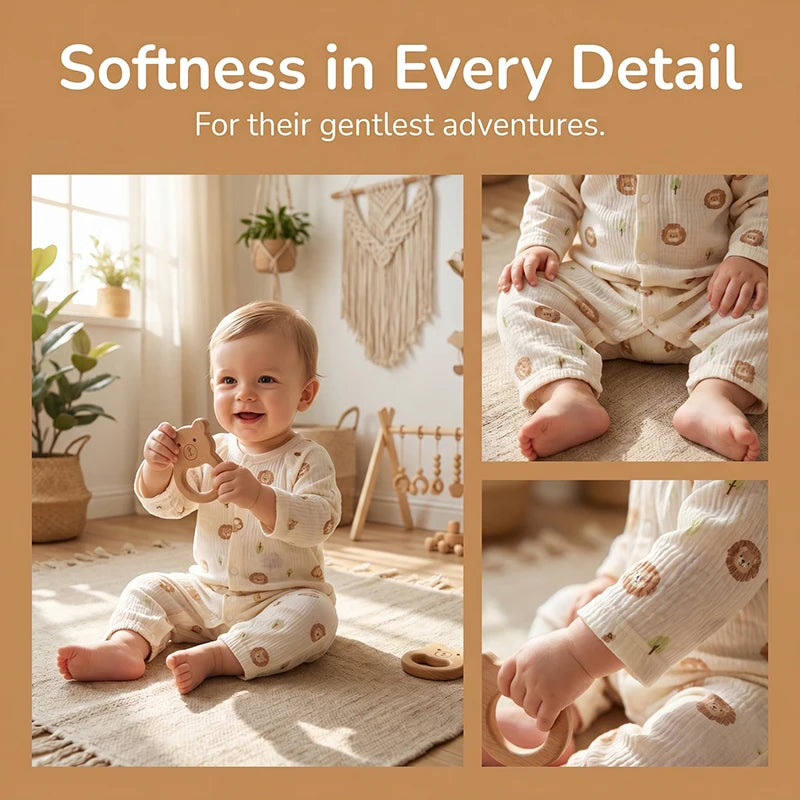 0-24M Infant Boys Cartoon Lion Long Sleeve Romper Air Conditioner Breathable Baby Jumpsuit Toddler Onesie Daily Clothes
