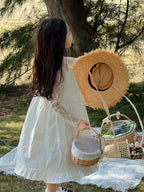 2026 New Girls Dresses Summer Solid Suspenders Dress Hollow-out Long-Sleeved Base Blouse Kid's Beach Wear