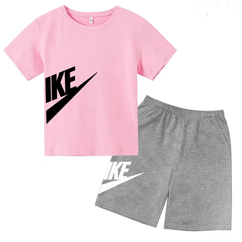 Summer Brand White T-shirt+Shorts Two-piece set Kids New Clothing Fashion Letter Boy Girl3-12Yrs Sports Short-sleeved Casual Set