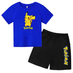 Children's Summer Set Boys and Girls Version Round-neck Cartoon Sports T-shirt - Short-sleeved Short Pants Set Clothing 3-13