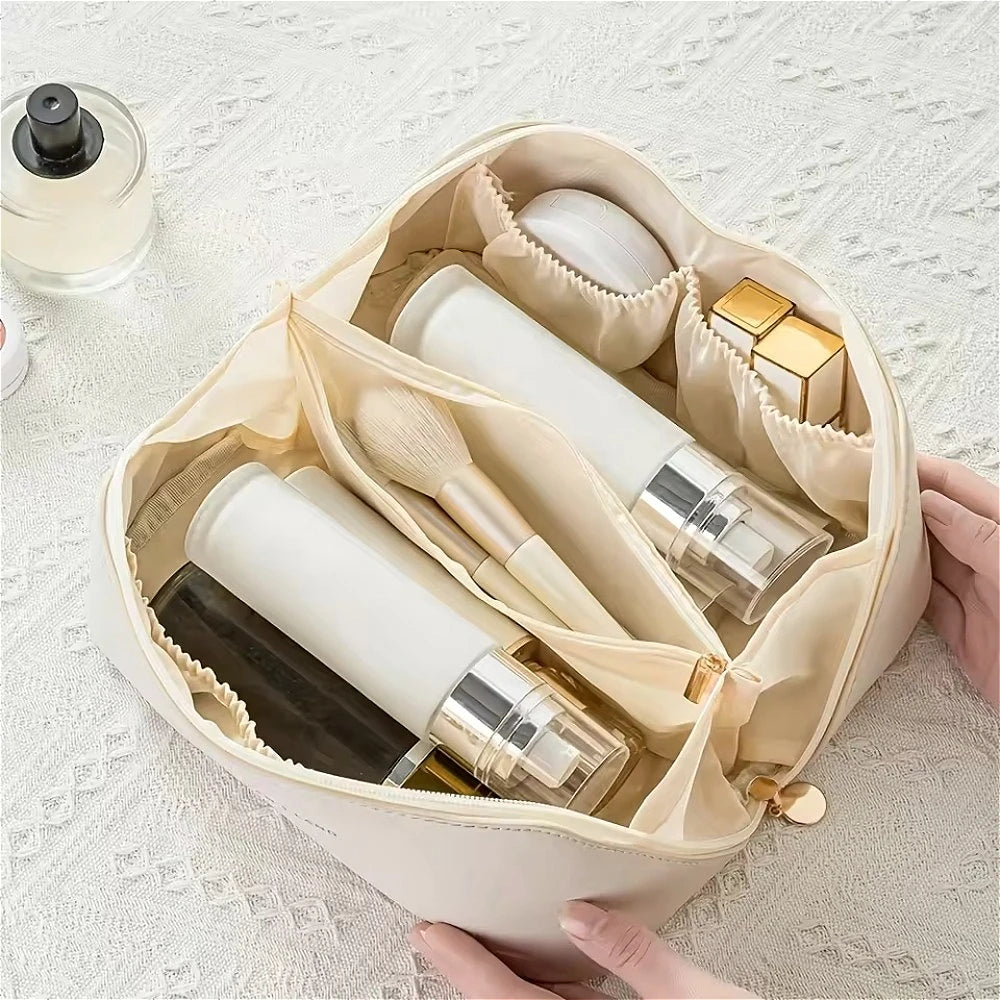 Large Travel Cosmetic Bag for Women Leather Makeup Organizer Female Toiletry Kit Bags Make Up Case Storage Pouch Luxury Lady Box