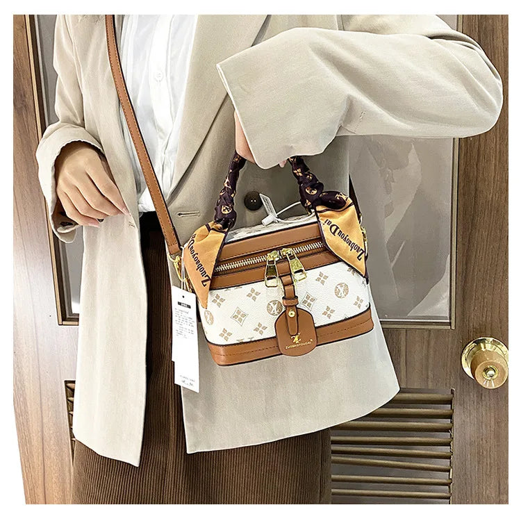 Brand Designer Women's Printed Box Bag Handbags Ladies Retro Patchwork Handbags Wild Portable Shoulder Corssbody Cosmetic Bag