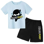 with round neck for boys and girls,Set of t -shirt and short sleeve shorts breathable cotton set with summer ninja print