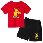 Children's Summer Set Boys and Girls Version Round-neck Cartoon Sports T-shirt - Short-sleeved Short Pants Set Clothing 3-13