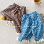 2026 Summer New Girls Lace Wide Leg Pants Toddler Thin Casual Pants Baby Girl Floral Mosquito Proof Pants Cotton Kids Clothes