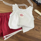 2026 Summer New Girls Sleeveless T Shirts Baby Girl Cute Lace Vest Cotton Striped Toddler Thin Breathable Tops Kids Clothes