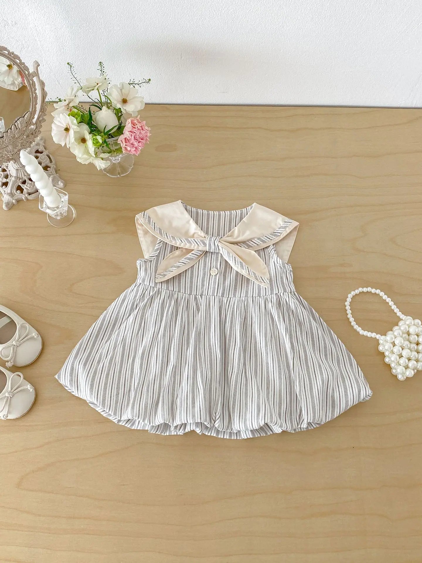 2026 Summer New Girls Preppy Style Striped Vest Dress Cotton Baby Girl Sailor Collar Sleeveless Dress Infant Toddler Clothes