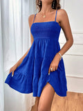 Women's summer new one line neckline thin suspender solid color versatile texture dress
