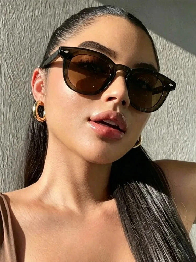 Vintage Punk Square Sunglasses Women Brand Fashion Concave Sun Glasses Men Shades UV400 Olive Green Leopard Rivets Eyewear